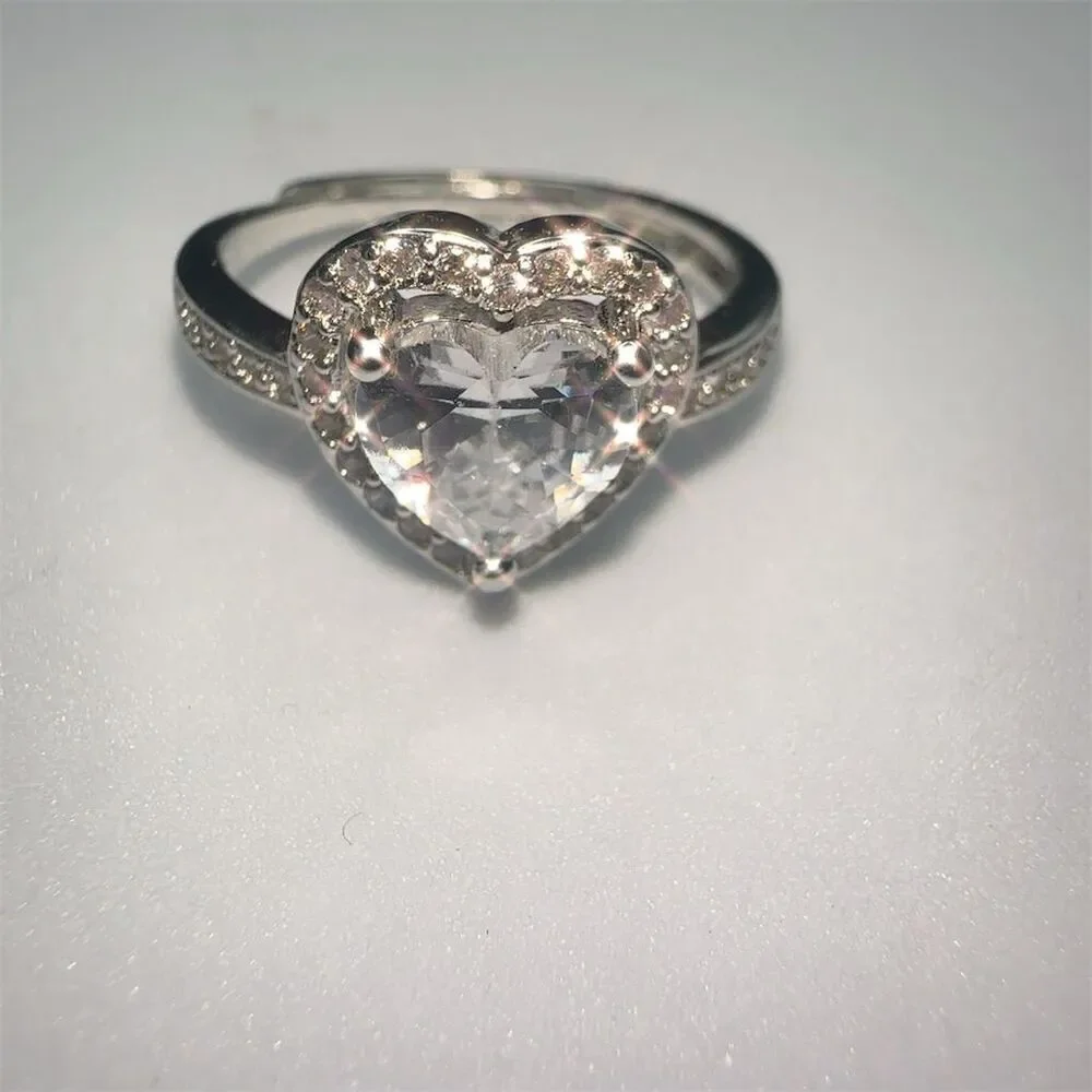 Poshmark Heart-Shaped Cubic Zirconia Halo Engagement Ring Silver